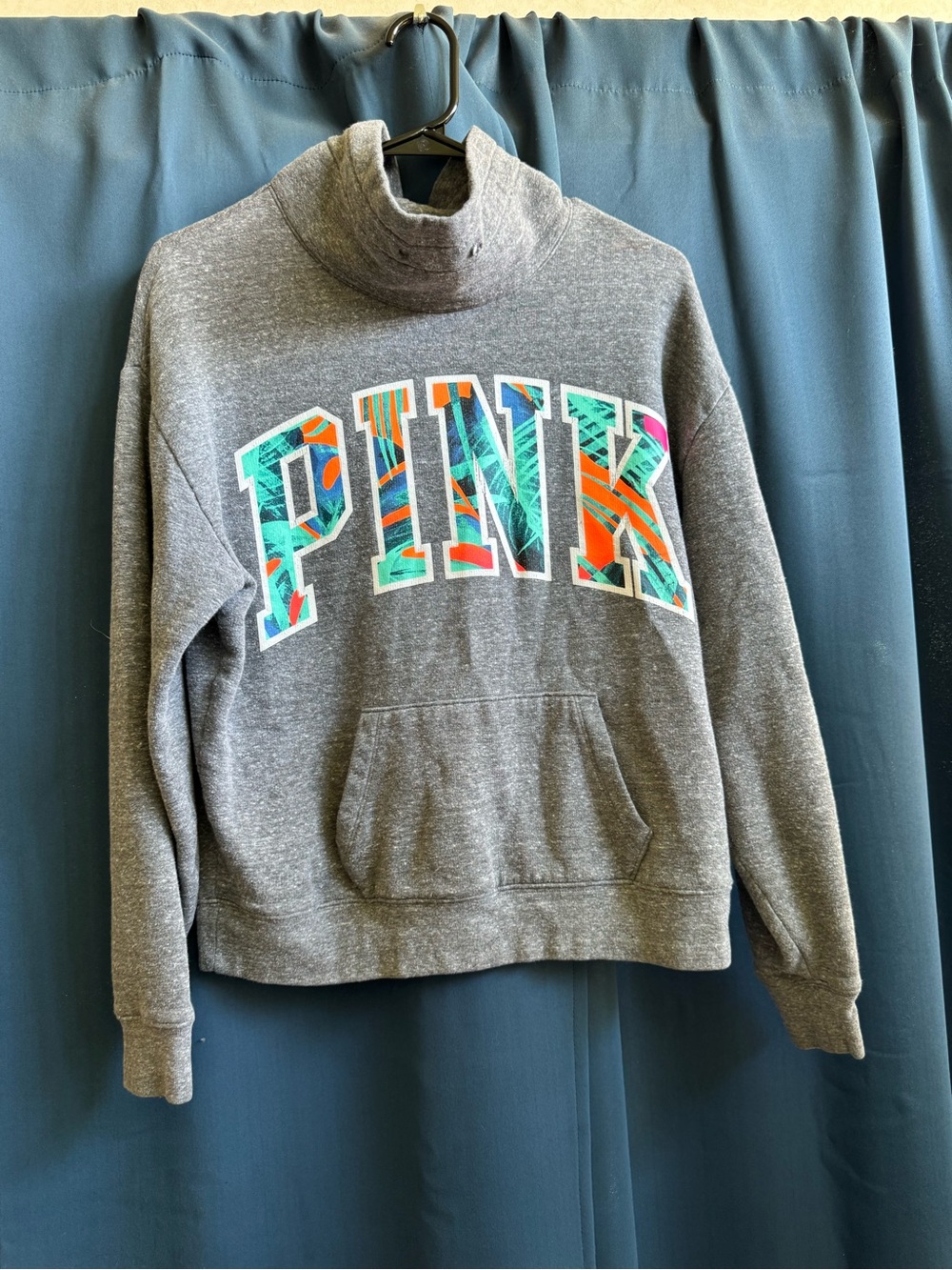 PINK Victoria's Secret Gray Turtleneck Sweatshirt with Multicolor Logo